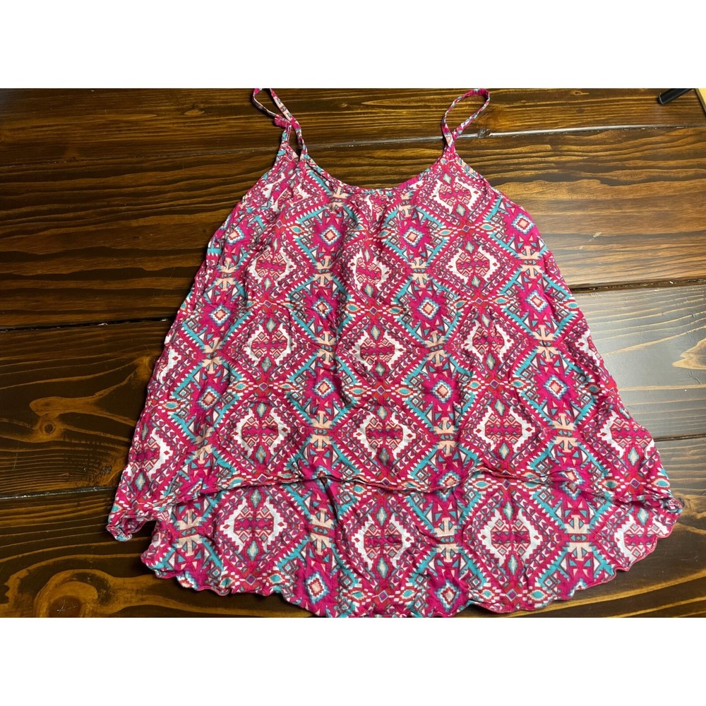 Santiki Tank Top Women's Size Small Pink Blue White Geo Aztec Spaghetti Strap